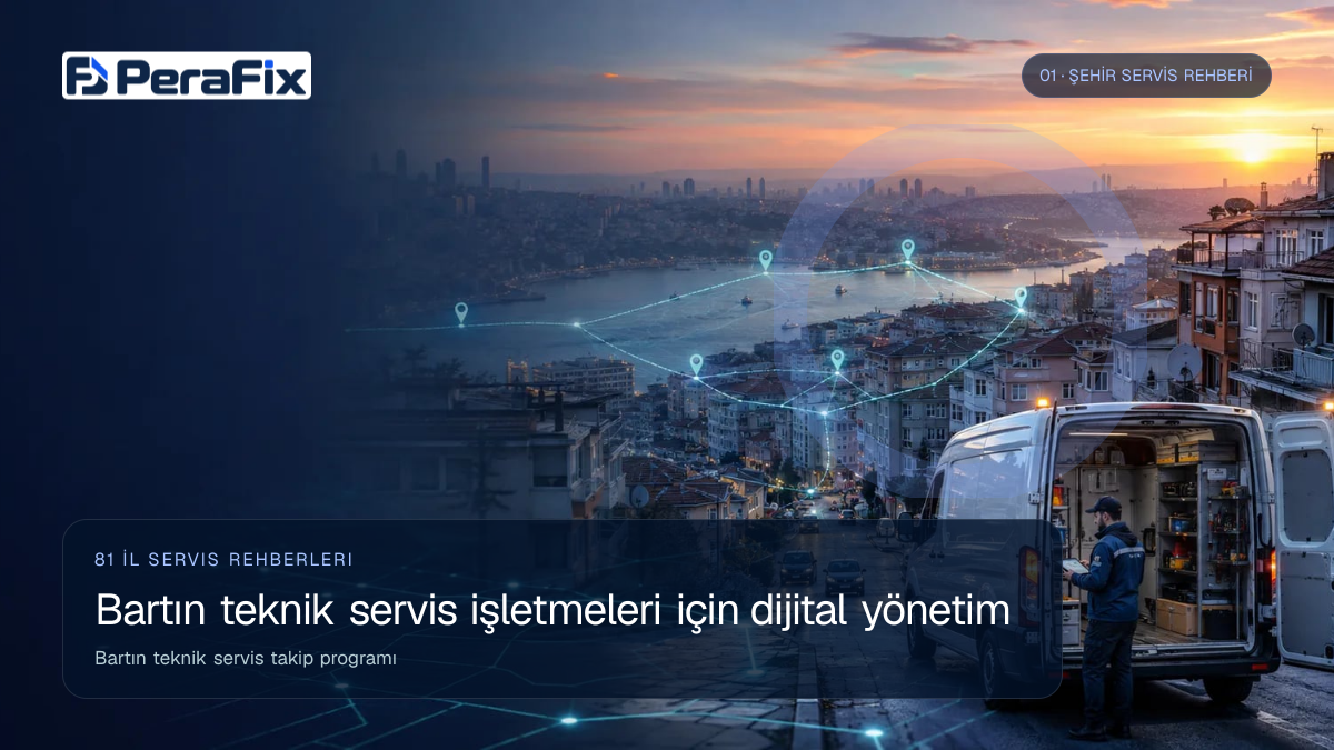 Bartın teknik servis takip programı sürecini gösteren PeraFix uygulama görseli
