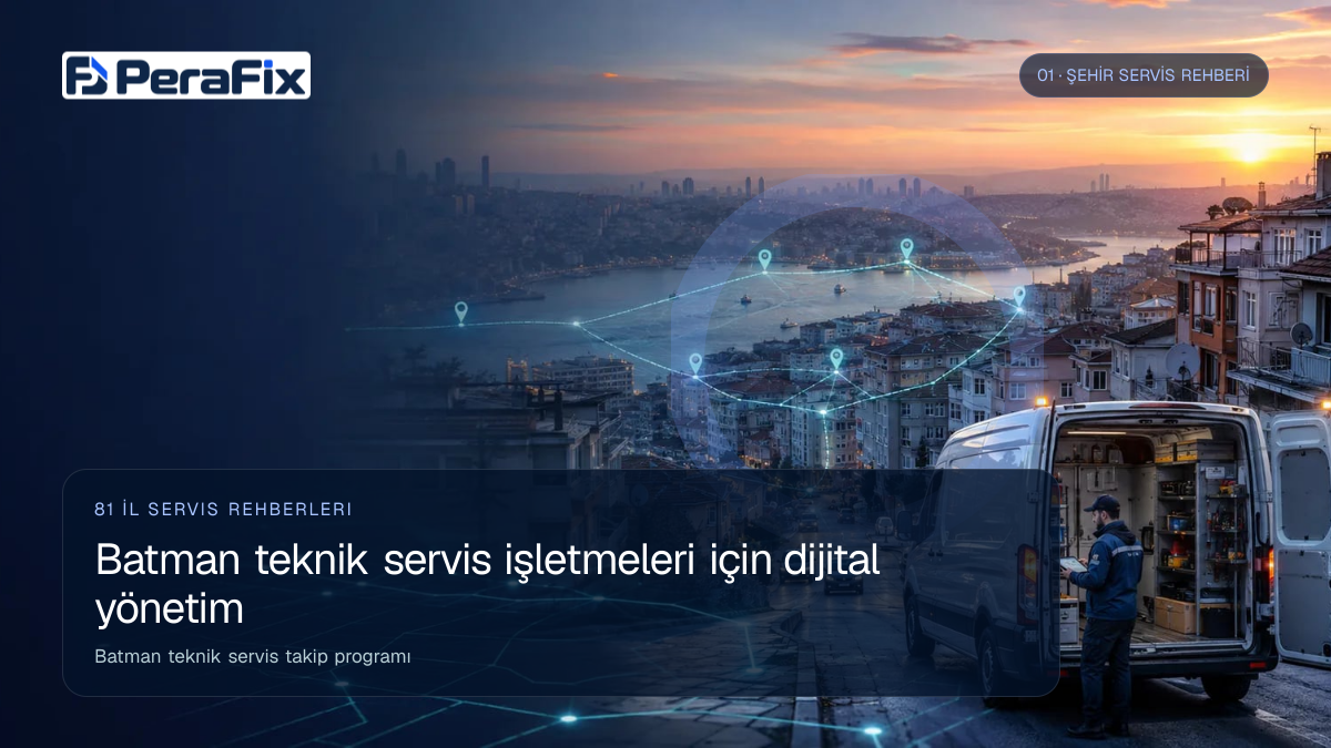 Batman teknik servis takip programı sürecini gösteren PeraFix uygulama görseli