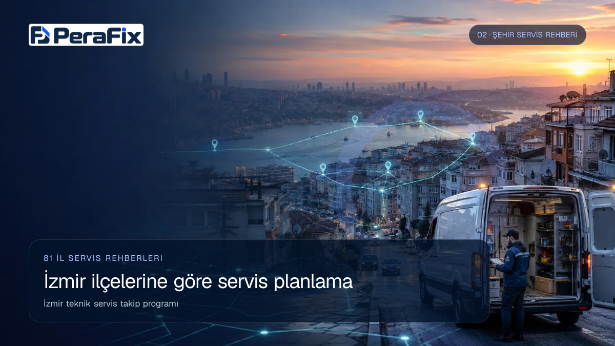 İzmir teknik servis takip programı sürecini gösteren PeraFix uygulama görseli