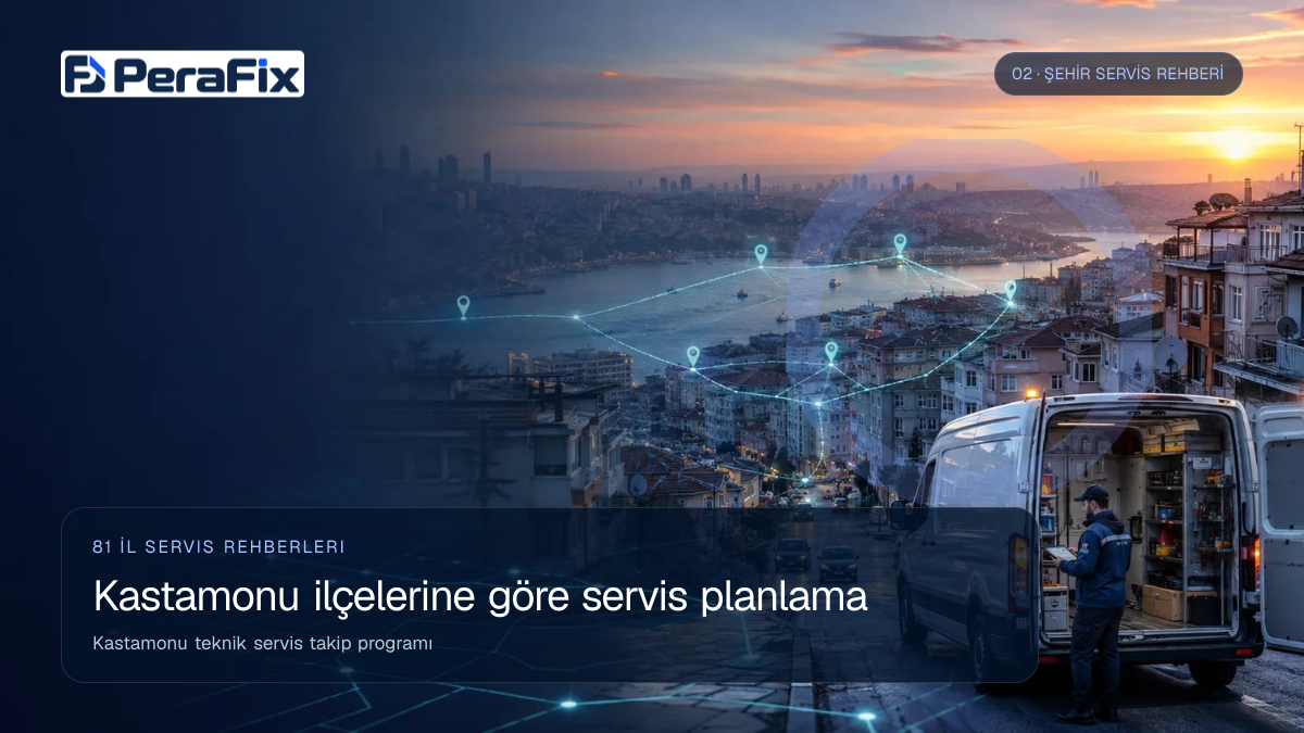 Kastamonu teknik servis takip programı sürecini gösteren PeraFix uygulama görseli