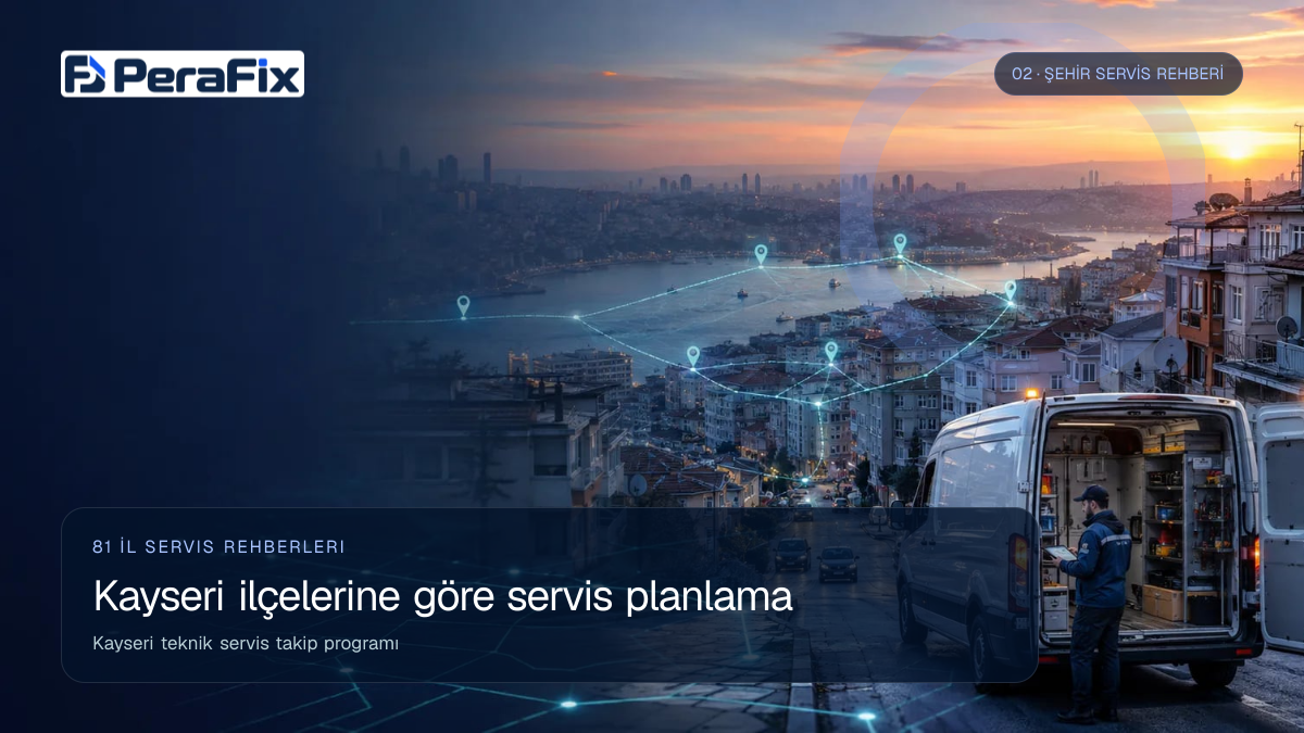 Kayseri teknik servis takip programı sürecini gösteren PeraFix uygulama görseli