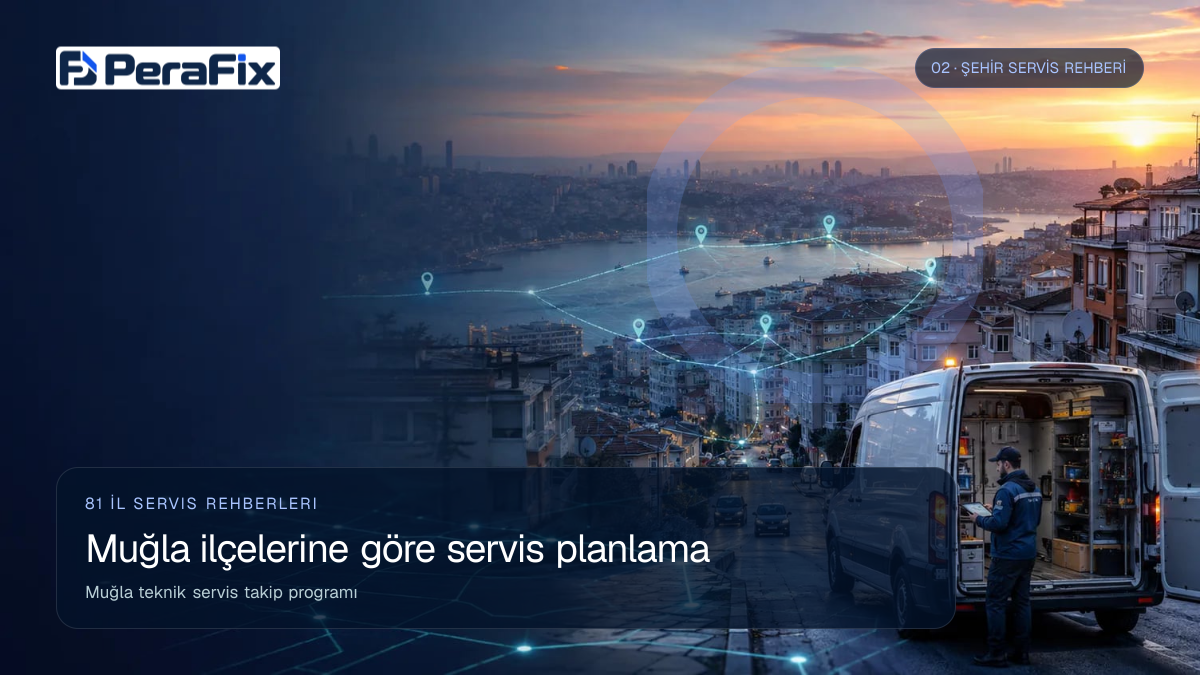 Muğla teknik servis takip programı sürecini gösteren PeraFix uygulama görseli