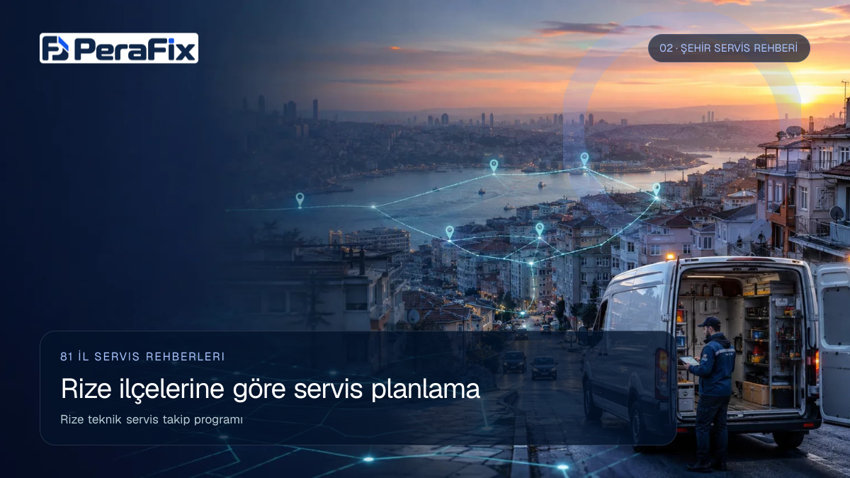 Rize teknik servis takip programı sürecini gösteren PeraFix uygulama görseli