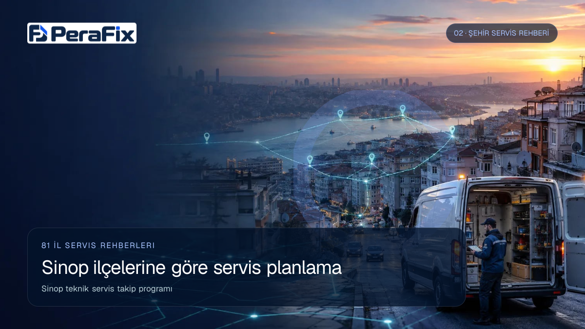 Sinop teknik servis takip programı sürecini gösteren PeraFix uygulama görseli