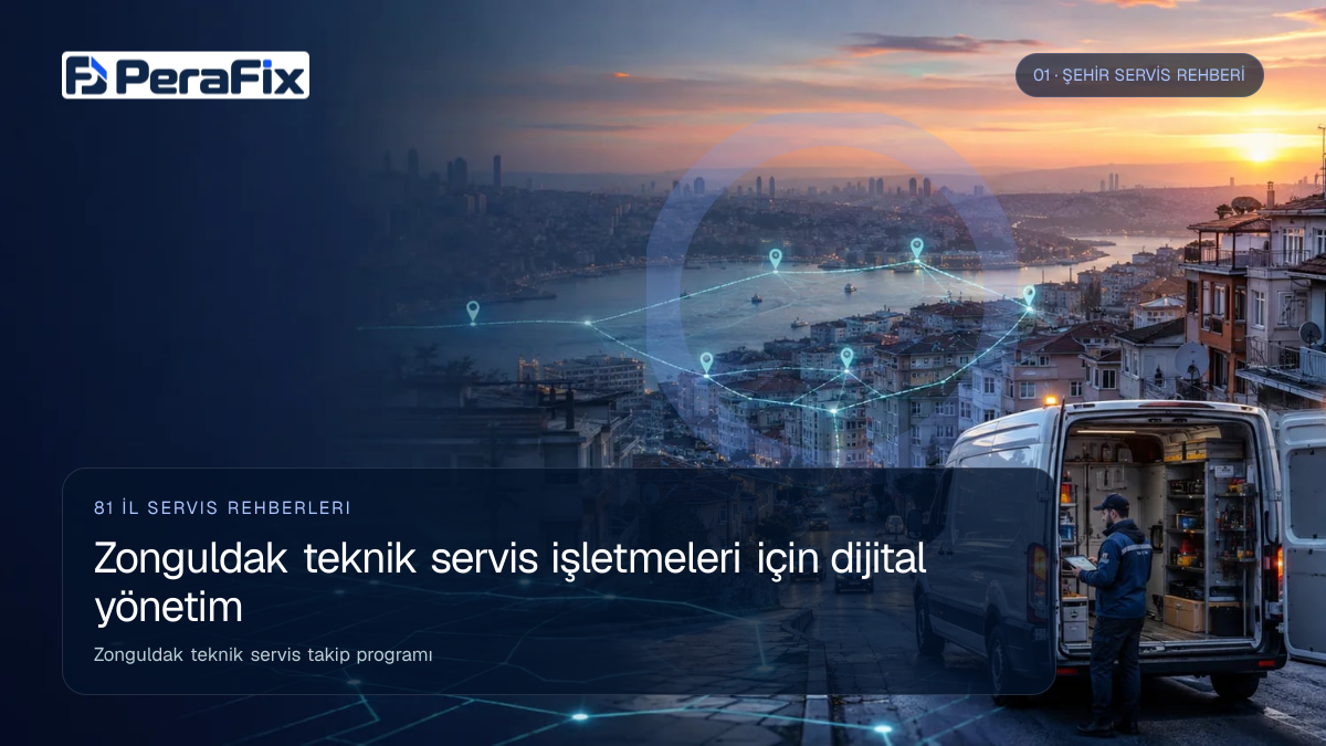 Zonguldak teknik servis takip programı sürecini gösteren PeraFix uygulama görseli
